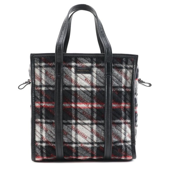Balenciaga Bazar Convertible Lambswool Tartan Tote - Picture 1 of 7